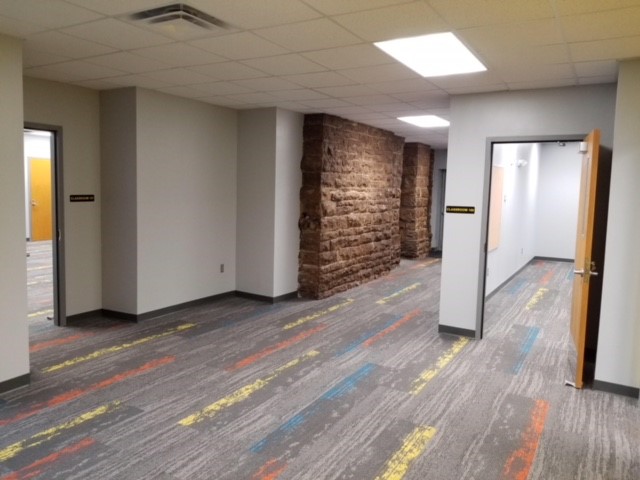 Image of newly remodel school building interior walls and flooring.